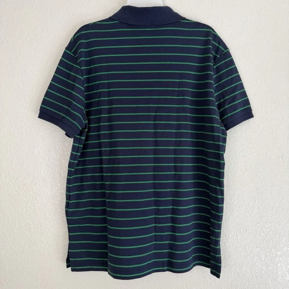 Polo Ralph Lauren Navy Green Striped Polo MEDIUM Custom Slim Fit Cotton Preppy